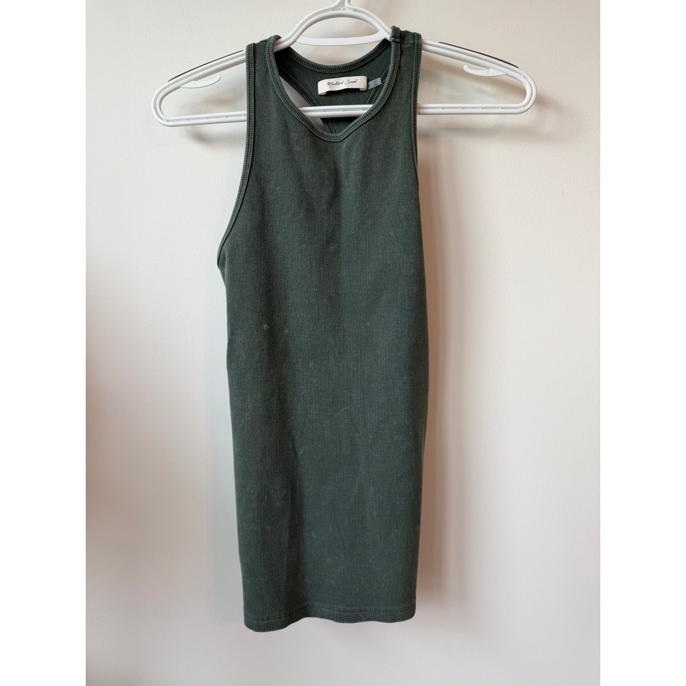 Mustard Seed Ribbed Racerback Tank Top Dark Sage Green Mineral Wash Medium